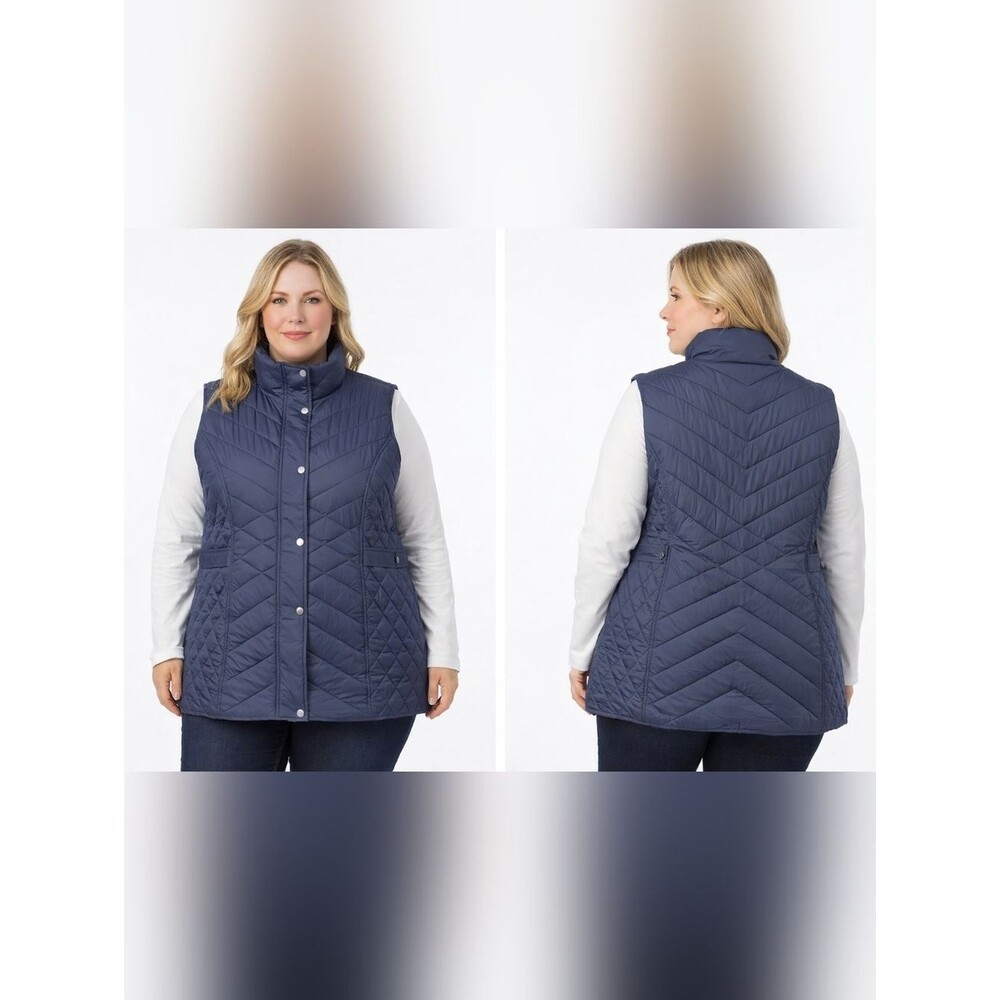 New Weatherproof Chevron Harbour Blue Quilted Vest Belt Puffer Plus Size 2X Warm